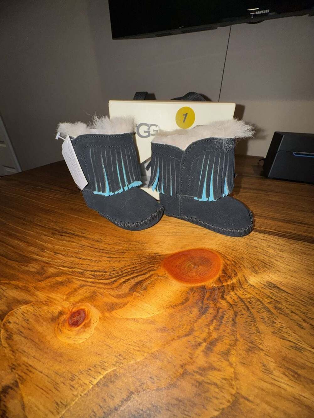 UGG Branyon Fringe Infant Black Booties Size 0/1
